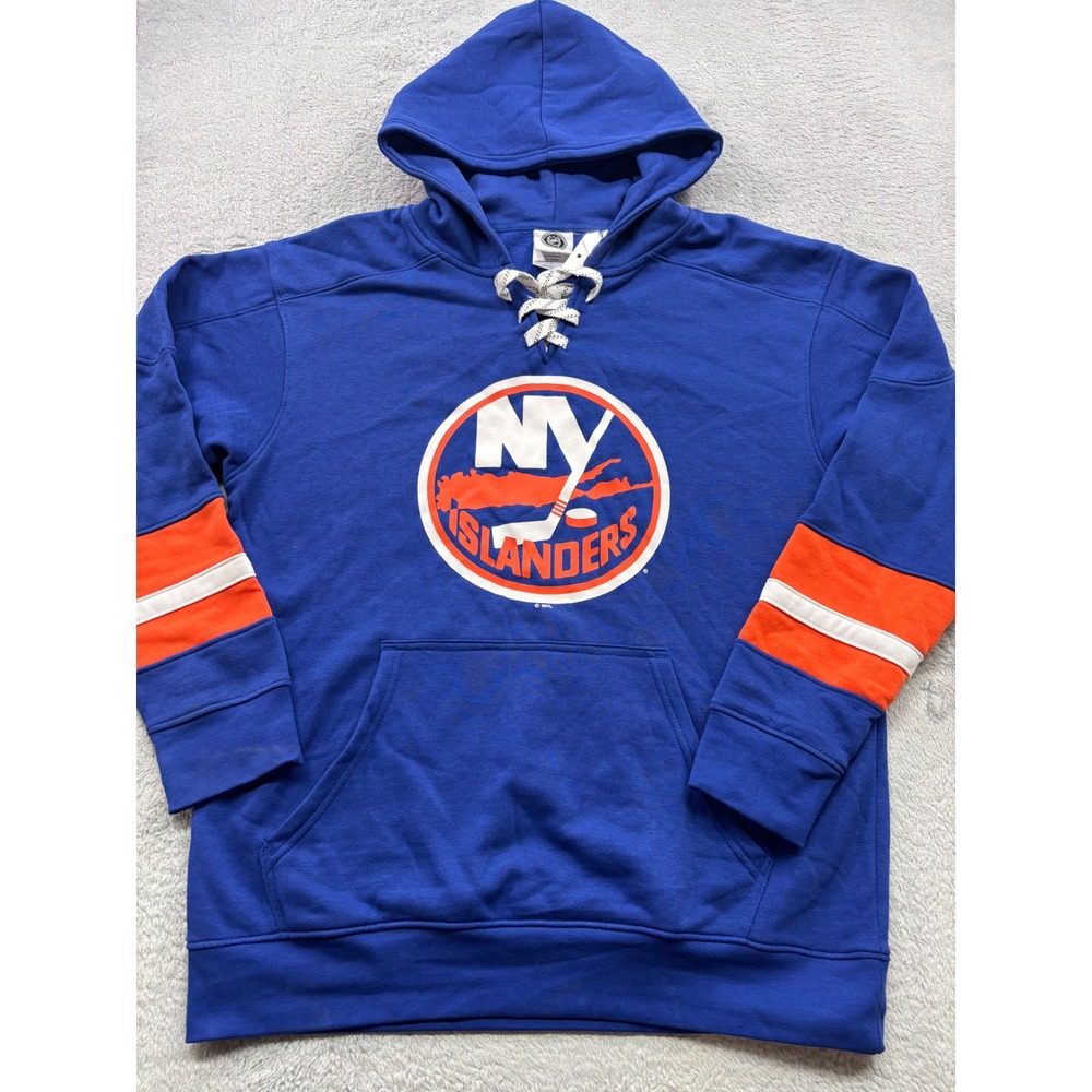 New York‎ Islanders NHL Mens Size Medium Lace Up Hoodie Royal Blue Orange New